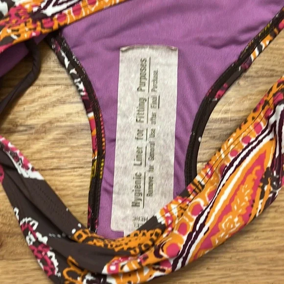 Athleta bikini bottom paisley print brown/orange/raspberry/purple/cream 2 ties - Picture 4 of 6